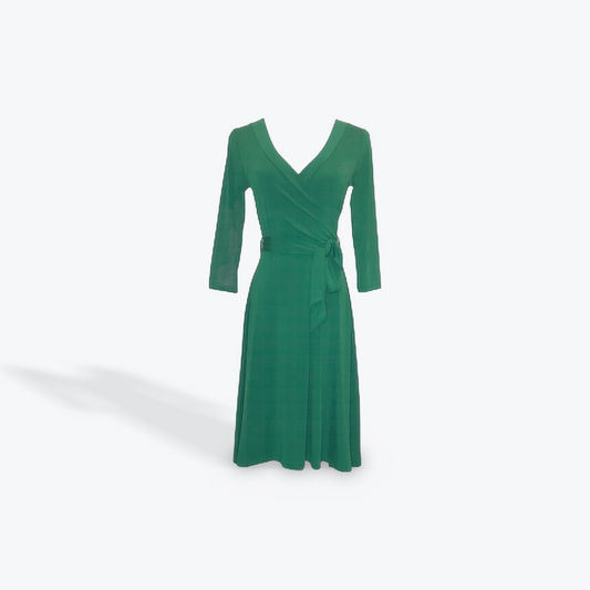 Kelly Green Knee Length Wrap Dress