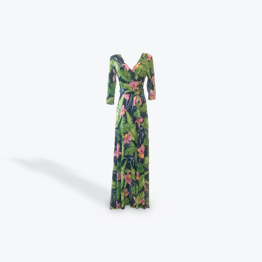 Orchids and Leaves Maxi Wrap Dress